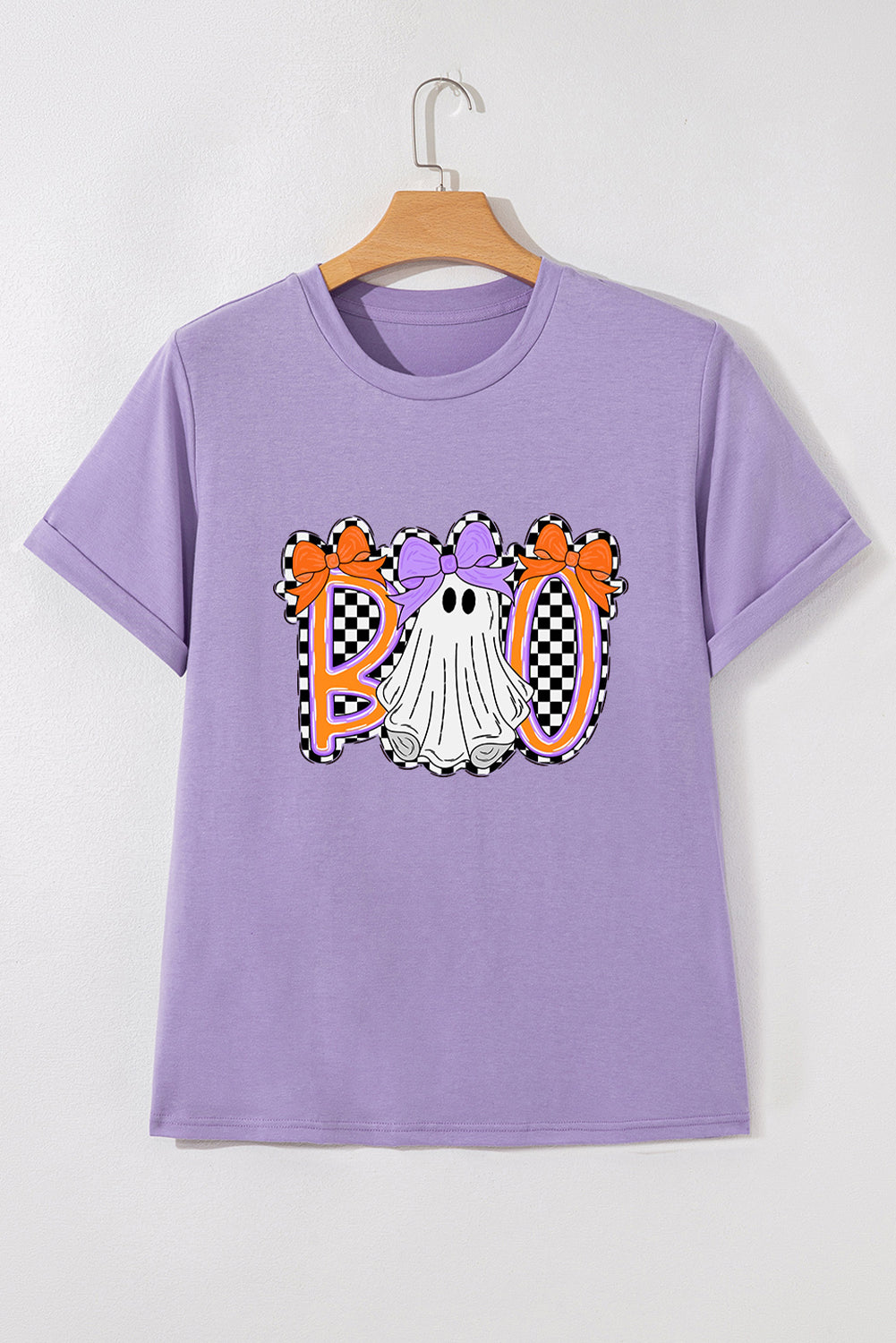 Wisteria Boo Checkered Bow Ghost Halloween Graphic Tee